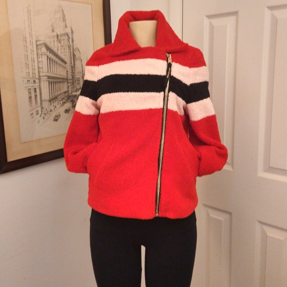 Women's Juicy Couture Black Label Red/Black/Off White Teddy Jacket-Size XS